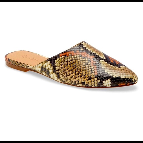 Madewell Shoes - NWT Madewell The Remi Mule Snake Print Embossed Leather Flats Spiced Cider 7.5